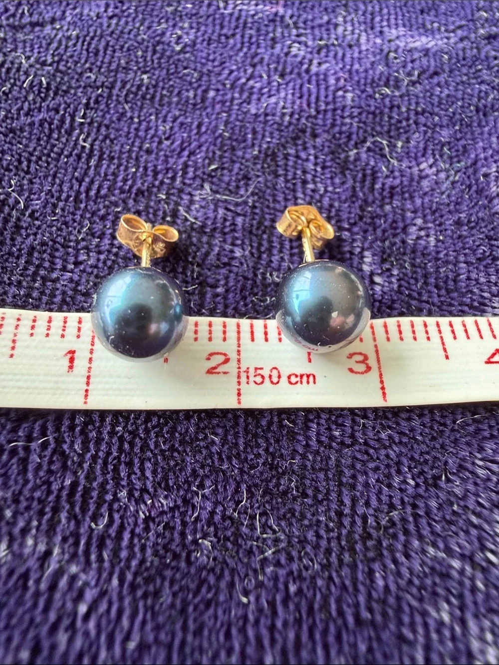 Solid 14K gold stud earrings with natural Black Tahitian (?) pearls - Picture 8 of 8